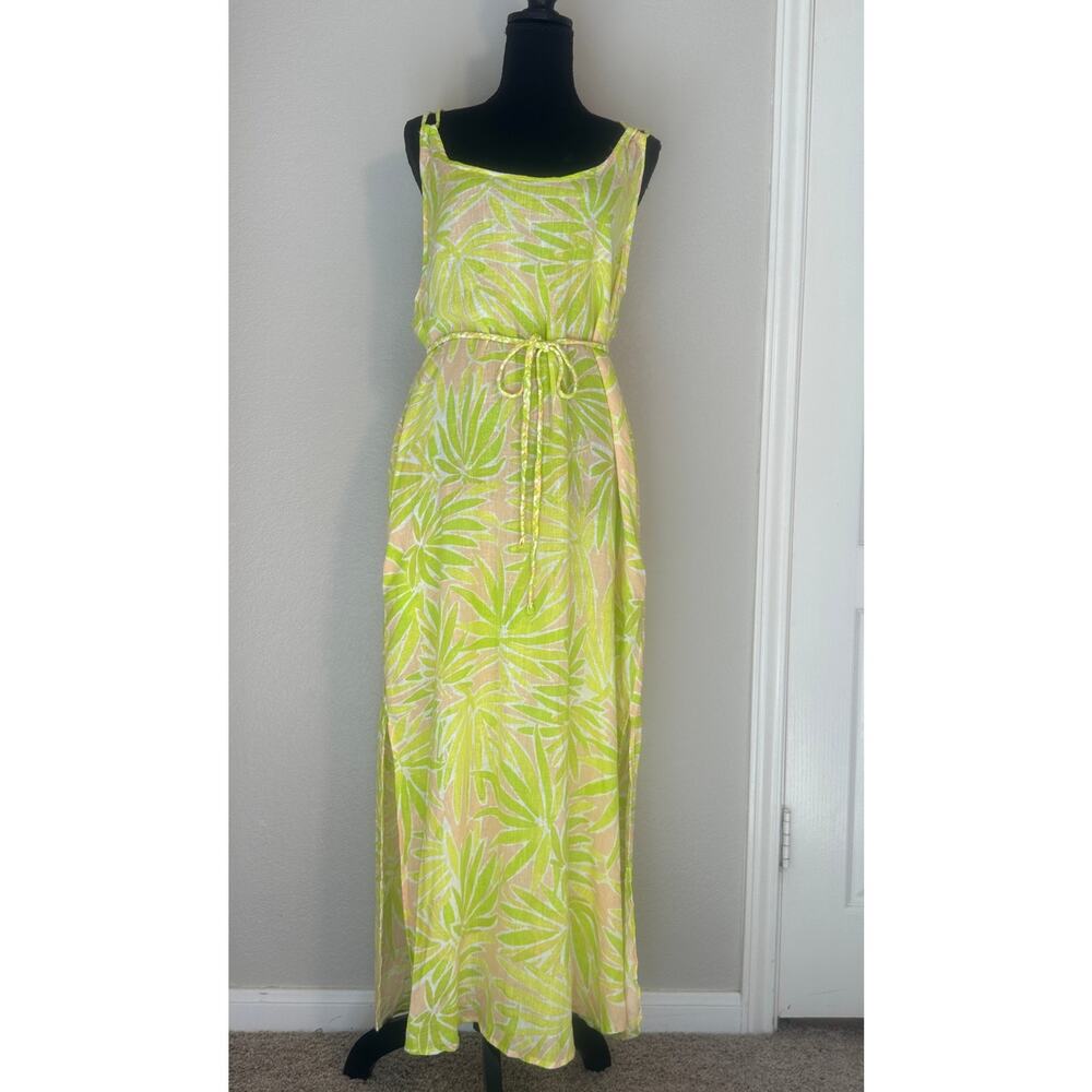 Sigrid Olsen Linenâ Blend Maxi Cover-Up Dress, Palms Print, Coastal Beachy Small